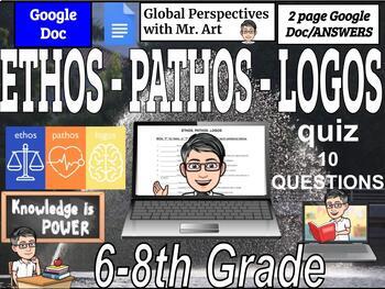 Preview of ETHOS, PATHOS, LOGOS -- 10 question True/False quiz with Answers