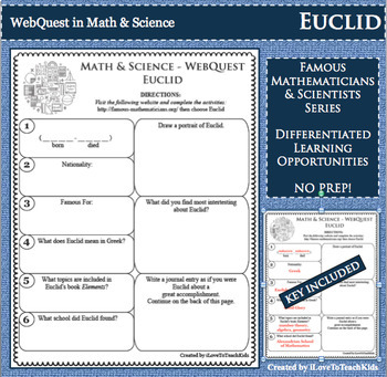 Preview of EUCLID Math Science WebQuest Research Project Biography Graphic Organizer