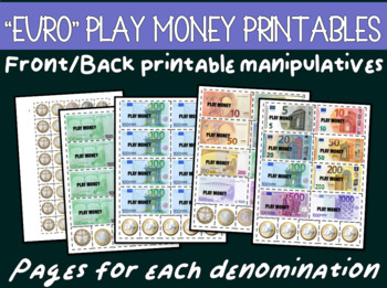 Preview of EURO Currency - PLAY MONEY PRINTABLE MANIPULATIVES (ALL DENOMINATIONS INCLUDED)
