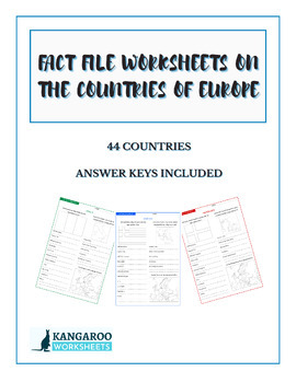 Preview of EUROPE Countries - Fact File Worksheets