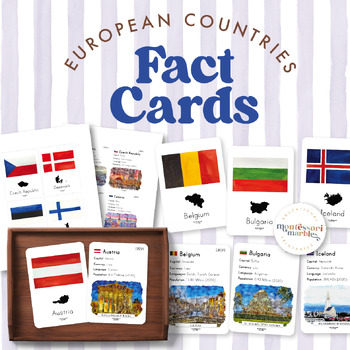 Preview of EUROPE Country Facts Flash Cards, Montessori Inspired Resource, 44 Countries
