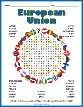 Preview of EUROPEAN UNION - Word Search Puzzle Worksheet - Countries of Europe Geography
