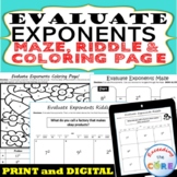 EVALUATE EXPONENTS Maze, Riddle, Coloring Page | Print and