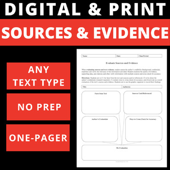 Preview of EVALUATE SOURCES AND EVIDENCE - DIGITAL AND PRINT - GRAPHIC ORGANIZER