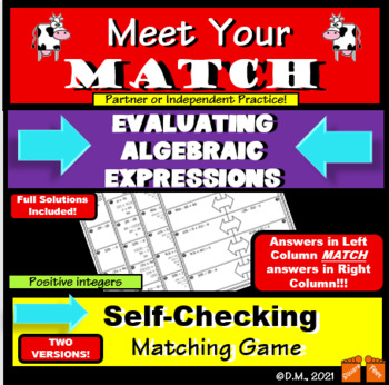 Preview of EVALUATING ALGEBRAIC EXPRESSIONS positive integers match game
