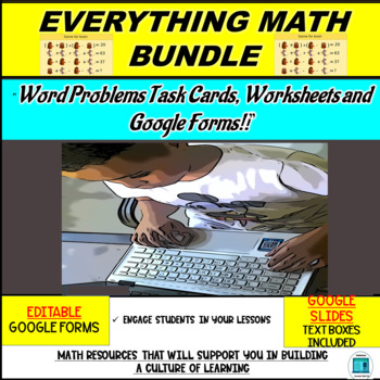 Preview of EVERYTHING MATH BUNDLE: Word Problems Task Cards, Worksheets and Google Forms!!