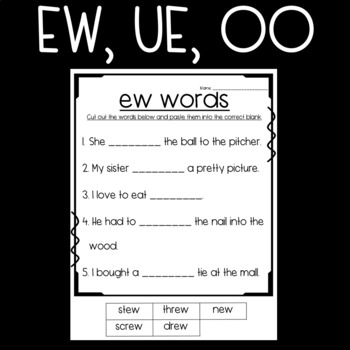 ew ue oo worksheets sort and read and draw by designed by danielle