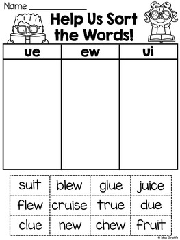 ew ue ui worksheets activities no prep long u vowel teams worksheets