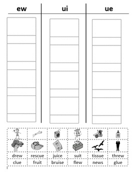 ew ui and ue word sort by chantelle moore teachers pay