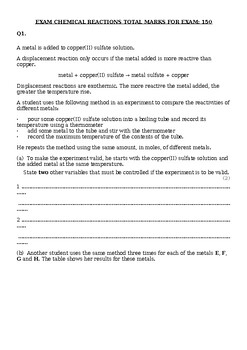 Preview of EXAM CHEMICAL REACTIONS