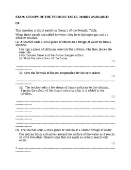 Preview of EXAM PERIODIC TABLE GROUPS AND THEIR REACTIONS