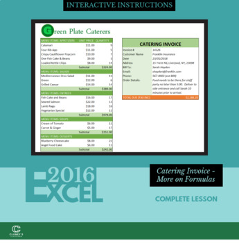 Preview of EXCEL 2016 - Catering Invoice - More on Formulas