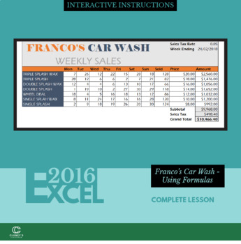 Preview of EXCEL 2016 - Franco's Car Wash - Using Formulas