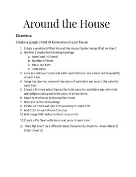 Preview of EXCEL OR GOOGLE SHEET ASSIGNMENT - AROUND THE HOUSE