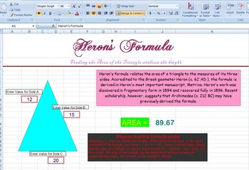 Excel Triangle Area Heron S Formula By Andrea Stanczyk Tpt