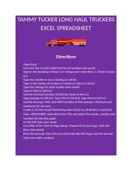 Preview of EXCEL WORKSHEET--TAMMY TUCKER TRUCKERS