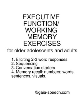 Preview of EXECUTIVE FUNCTION/WORKING MEMORY EXERCISES