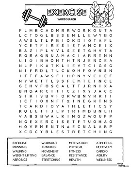 EXERCISE Word Search Puzzle (Various Fitness & Exercise Terms)