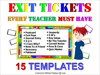 Preview of EXIT / DO NOW TICKETS EVERY TEACHER MUST HAVE! 15 TYPES of ASSESSMENT /TEMPLATES