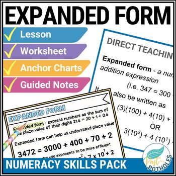 Preview of EXPANDED FORM Anchor Chart Poster Guided Math Reference Notes Worksheet Lesson