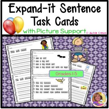 Preview of EXPANDING SENTENCES Task Cards with Picture Support Especially for ESL