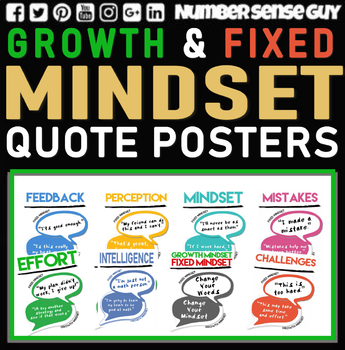 FIXED AND GROWTH MINDSET QUOTE POSTERS by Number Sense Guy | TpT