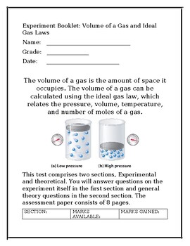 Preview of EXPERIMENT BOOKLET VOLUME OF GASES AND IDEAL GAS LAW