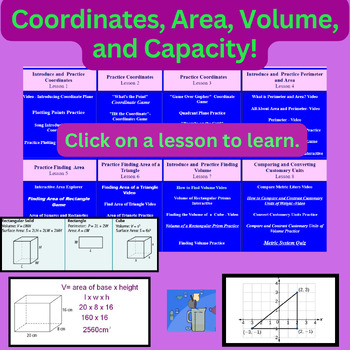 Preview of EXPLORING COORDINATES, AREA, VOLUME, CAPACITY! Supports Virtual Learning!