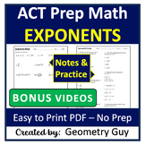 EXPONENT RULES Guided Notes & ACT Practice Worksheet ACT Math Prep with Videos