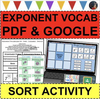 Preview of EXPONENT VOCABULARY SORT FOR SUCCESS Exponents SORT (PDF & GOOGLE SLIDES)