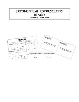 Preview of EXPONENTIAL EQUATIONS BINGO GAME