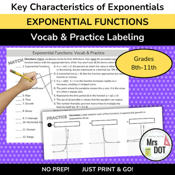 Preview of EXPONENTIAL FUNCTIONS: Vocab & Practice | Key Characteristics of Exponential