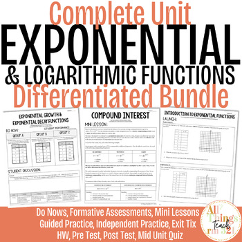 Preview of EXPONENTIAL & LOG FUNCTIONS No PREP Unit + Differentiated + Ans Keys (ALG 2)