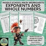EXPONENTS & WHOLE NUMBERS-6th Grade Middle School Math Worksheets