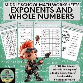 Preview of EXPONENTS & WHOLE NUMBERS-6th Grade Middle School Math Worksheets