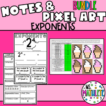 Preview of EXPONENTS Notes and Pixel Art BUNDLE