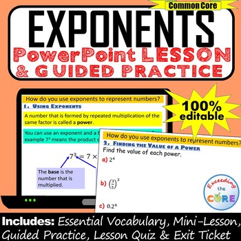 Preview of EXPONENTS PowerPoint Lesson AND Guided Practice | Distance Learning