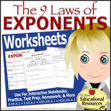 Laws of Exponents - Tiered Worksheets - For Interactive Notebooks & More