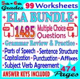 Preview of Grammar Worksheets, Practice, and Reviews. 1485 Questions. 5th-6th Grade ELA