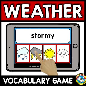 Preview of WEATHER ACTIVITY SCIENCE VOCABULARY DIGITAL GAME BOOM CARDS DISTANCE LEARNING
