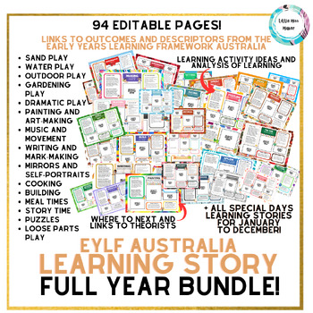 Preview of EYLF Learning Stories FULL YEAR BUNDLE -EDITABLE Observation Templates Australia