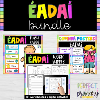 Preview of Éadaí BUNDLE - Comhrá Posters, Flashcards, Worksheets and Digital activities