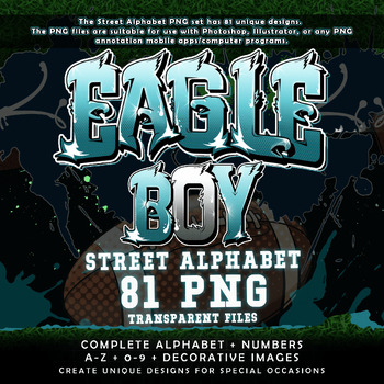 Preview of Eagle Boy Graffiti Street Alphabet Font, 81 PNG Transparent Files