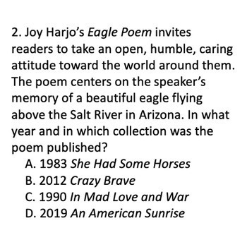 Eagle Poem by Joy Harjo 15 Multiple Choice Questions. Google Quiz ...