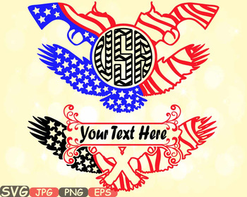 Preview of Eagle Revolver American flag Gun Split Circle clipart independence day 4th -591S