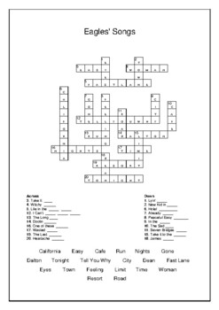 Eagles Songs Crossword Puzzle and Word Search Bell Ringer TPT