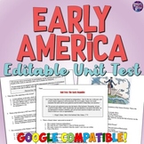 Early America Unit Test: Editable Quiz Worksheet for US History