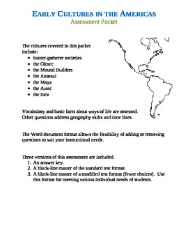 Preview of Early American Civilizations Assessment Packet