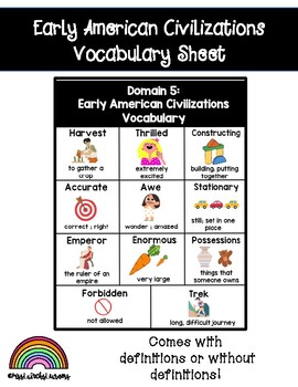 Preview of Early American Civilizations Vocabulary Sheet - First Grade