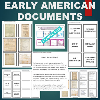 Preview of Early American Documents (Declaration, Articles) Sort & Match STATIONS Activity